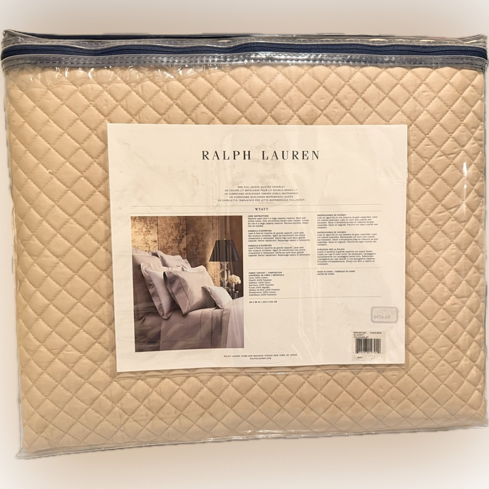 NWT Ralph Lauren Home Wyatt Quilted Coverlet – Full/Queen – Tan/Beige